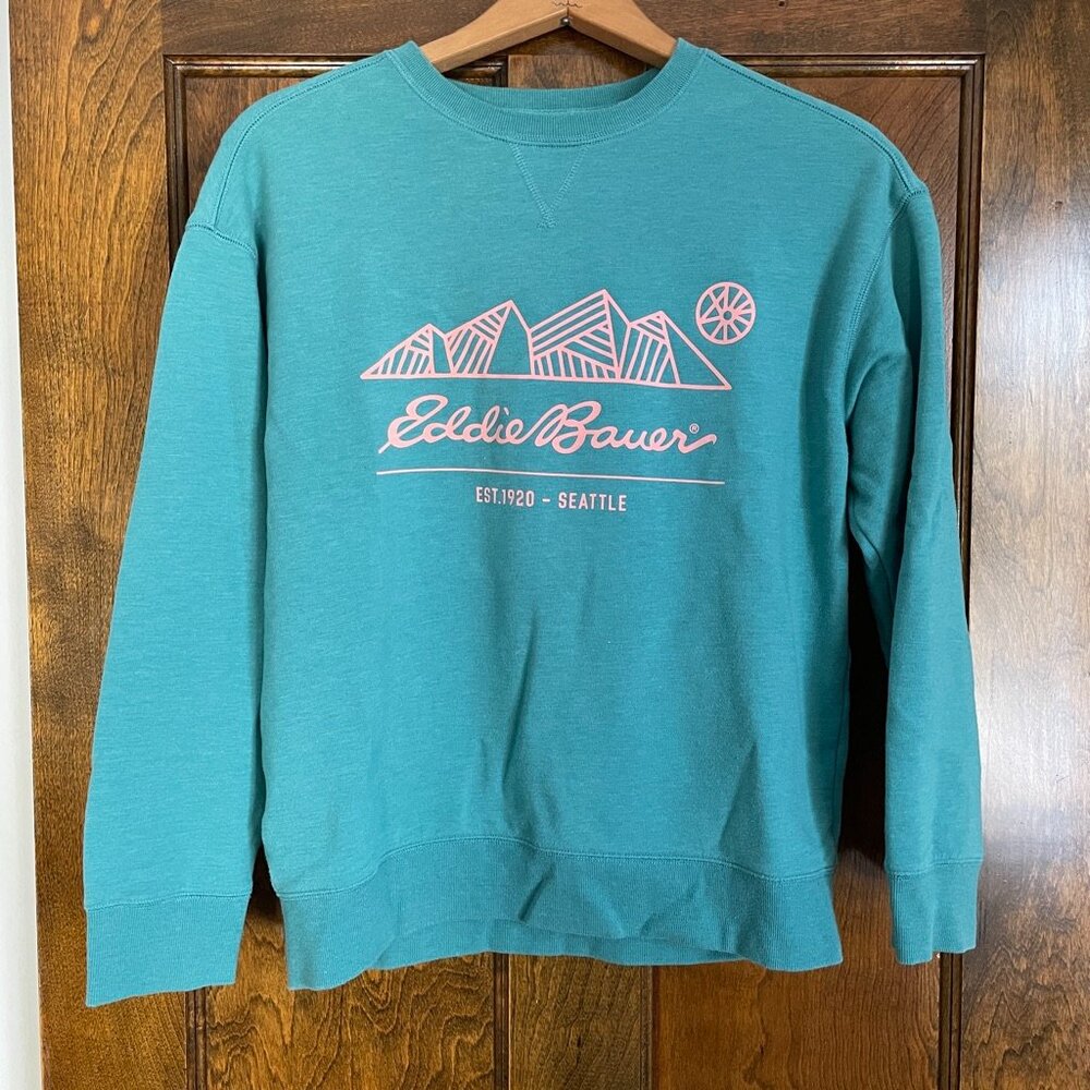 Eddie Bauer Seattle Graphic Sweatshirt Crewneck Blue Athleisure Womens Size M